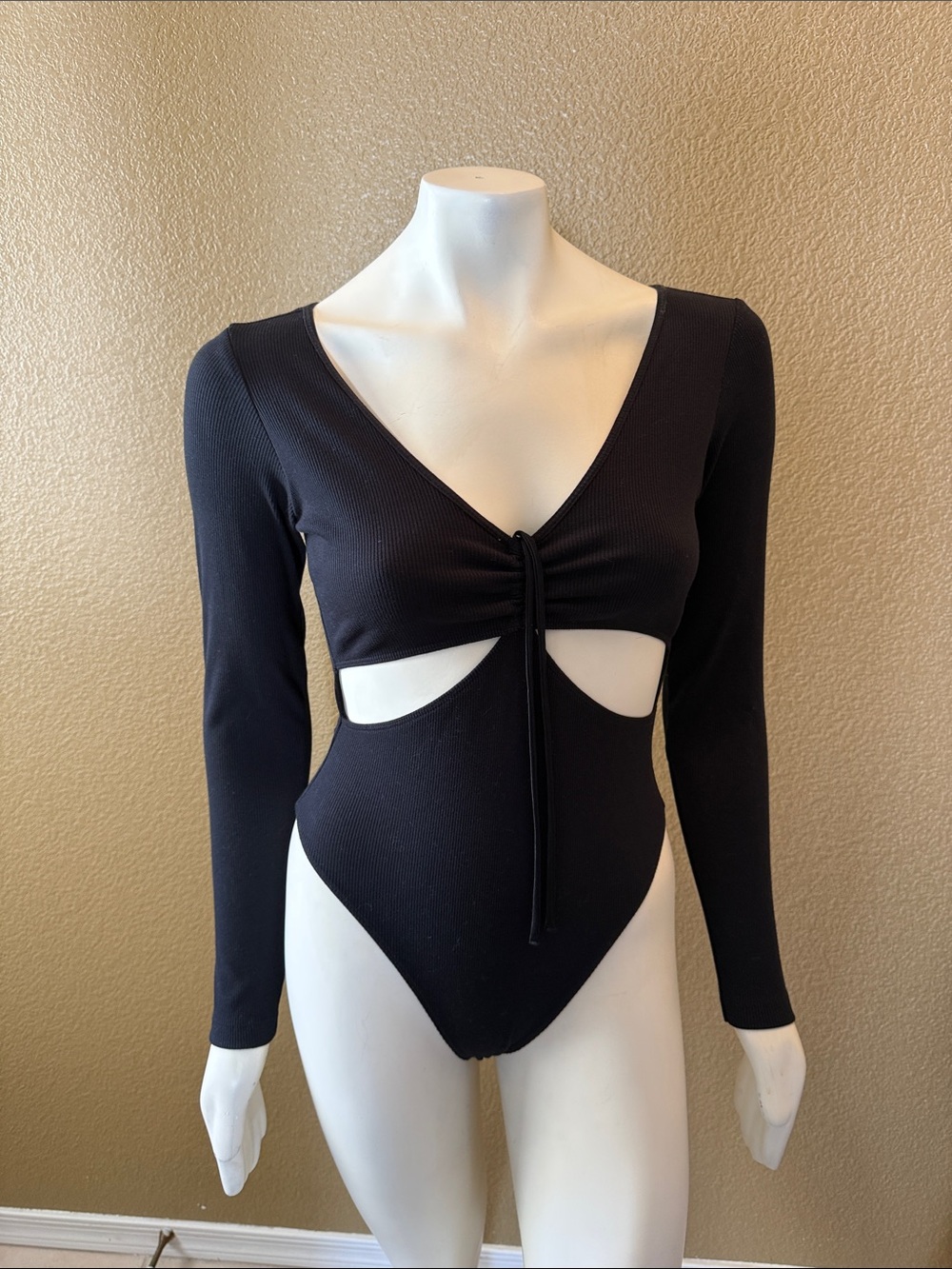 Victoria's Secret Black Long-Sleeve Cutout Tie-Front Bodysuit